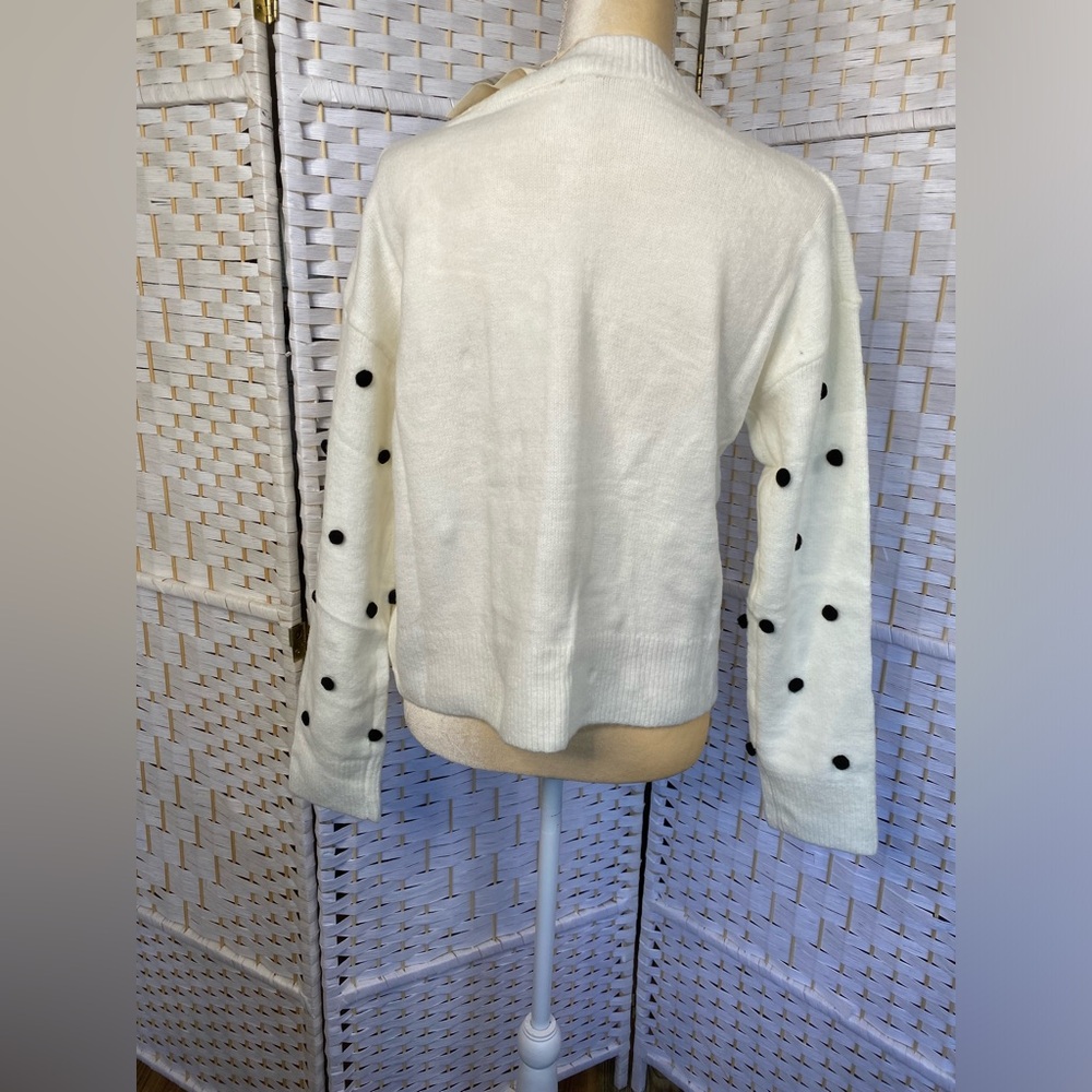 NWT Hem & Thread Cardigan PomPom Polka Dot Button Down Sweater White and Black - Picture 9 of 9